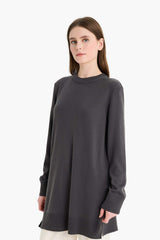 Regular Fit Crew Neck Slit Basic Plain Knitwear Sweater Tunic