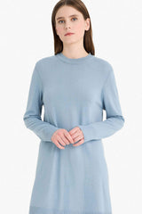 Regular Fit Crew Neck Slit Basic Plain Knitwear Sweater Tunic