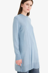 Regular Fit Crew Neck Slit Basic Plain Knitwear Sweater Tunic