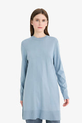Regular Fit Crew Neck Slit Basic Plain Knitwear Sweater Tunic