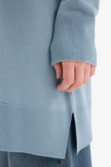 Regular Fit Crew Neck Slit Basic Plain Knitwear Sweater Tunic