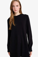 Regular Fit Crew Neck Slit Basic Plain Knitwear Sweater Tunic