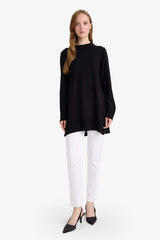 Regular Fit Crew Neck Slit Basic Plain Knitwear Sweater Tunic