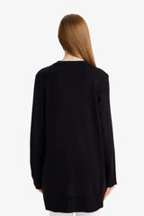 Regular Fit Crew Neck Slit Basic Plain Knitwear Sweater Tunic