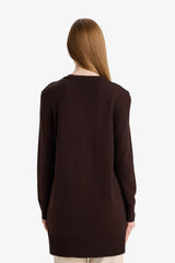 Regular Fit Crew Neck Slit Basic Plain Knitwear Sweater Tunic