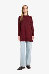 Regular Fit Crew Neck Slit Basic Plain Knitwear Sweater Tunic