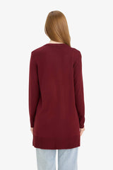 Regular Fit Crew Neck Slit Basic Plain Knitwear Sweater Tunic