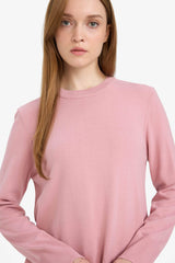 Regular Fit Crew Neck Slit Basic Plain Knitwear Sweater Tunic