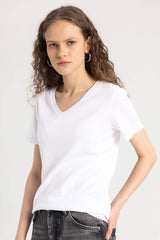 Slim Fit Fit Fit Fit Fit V Neck Basic Plain Rebound Short Sleeve T-shirt