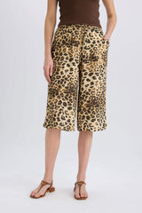 High Waist Elastic Leopard Viscose Capri