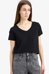 Regular Fit V Neck Basic Short Sleeve T-Shirt