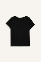 Crew Neck Printed Black Short Sleeve T-Shirt