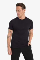 Slim Fit Slim Cut Crew Neck Basic Plain Short Sleeve T-Shirt