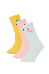 Girls Fruit Printed 3-Pack Cotton Long Socks