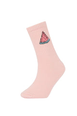 Girls Fruit Printed 3-Pack Cotton Long Socks