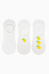 3 Pairs of Cotton Lemon Patterned Toe Seamless Sneaker Socks
