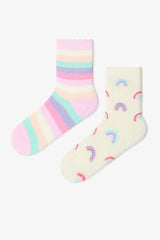 Girls Cutiepie Rainbow Patterned Cotton 2-Pack Ankle Socks