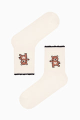 3 Pairs Cotton Teddy Bear Patterned Ankle Socks