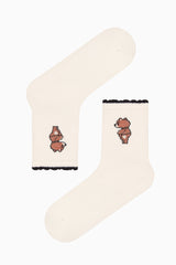 3 Pairs Cotton Teddy Bear Patterned Ankle Socks