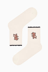 3 Pairs Cotton Teddy Bear Patterned Ankle Socks