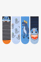 Boys Angry Dino Cotton 4-Pack Ankle Socks