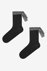 Silvery Ribbon Black Ankle Socks