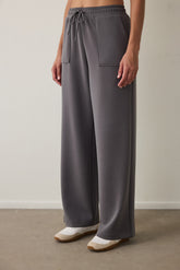 Gray Modal Straight Leg High Waist Front Pocket Trousers