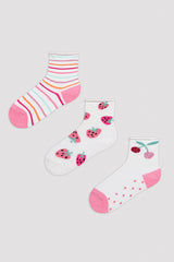 Girls Strawberry 3-Piece Socks