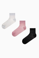 Shiny Tulles Black White Pink 3in1 Socket Socks