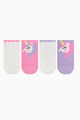 Girls Sweet Unicorn Multicolored 4-Pack Ankle Socks