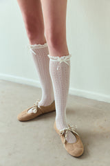 Marshmallow Bow Detail Mesh Tights