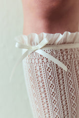 Marshmallow Bow Detail Mesh Tights