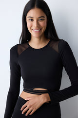 Black Tulle Detailed Long Sleeve Top