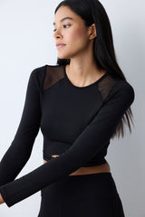 Black Tulle Detailed Long Sleeve Top