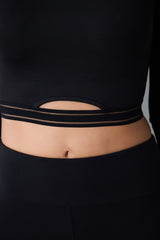 Black Tulle Detailed Long Sleeve Top