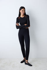 Black Tulle Detailed Long Sleeve Top