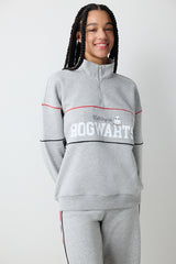 Grey Melange Half Zipper Harry Potter Printed Sweatshirt