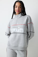 Grey Melange Half Zipper Harry Potter Printed Sweatshirt