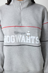 Grey Melange Half Zipper Harry Potter Printed Sweatshirt
