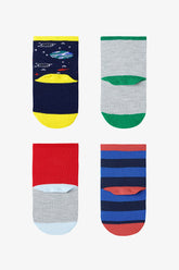 Boys Spacecraft Rocket Pattern Cotton 4-Pack Ankle Socks