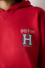 Red Harry Potter Printed Raised Hooded Sweatshirt