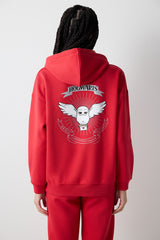Red Harry Potter Printed Raised Hooded Sweatshirt
