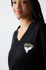 Black V Neck Harry Potter Printed Sweatshirt