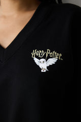 Black V Neck Harry Potter Printed Sweatshirt