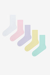 5 Pairs of Cotton Colorful Ribbed Ankle Socks