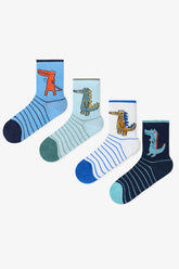 Boys' Dino Friends Dinosaur Patterned 4-Pack Ankle Socks