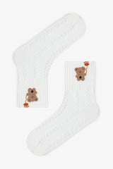 3 Pairs of Cotton Self-Patterned Teddy Bear Socks