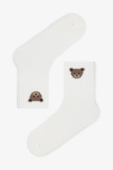 3 Pairs of Cotton Self-Patterned Teddy Bear Socks