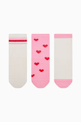 Girls Heart Multicolored 3-Pack Ankle Socks