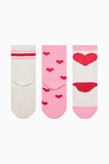 Girls Heart Multicolored 3-Pack Ankle Socks